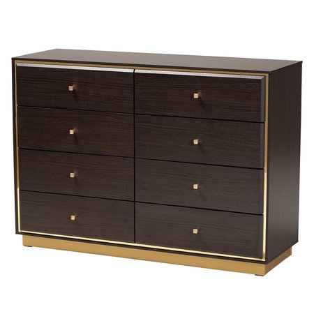 Baxton Studio Arcelia Glam and Luxe  Dark Brown and Gold Finished Wood Queen Size Bedroom Set4PC with Chest 219-12583-12139-12141-12604-ZORO